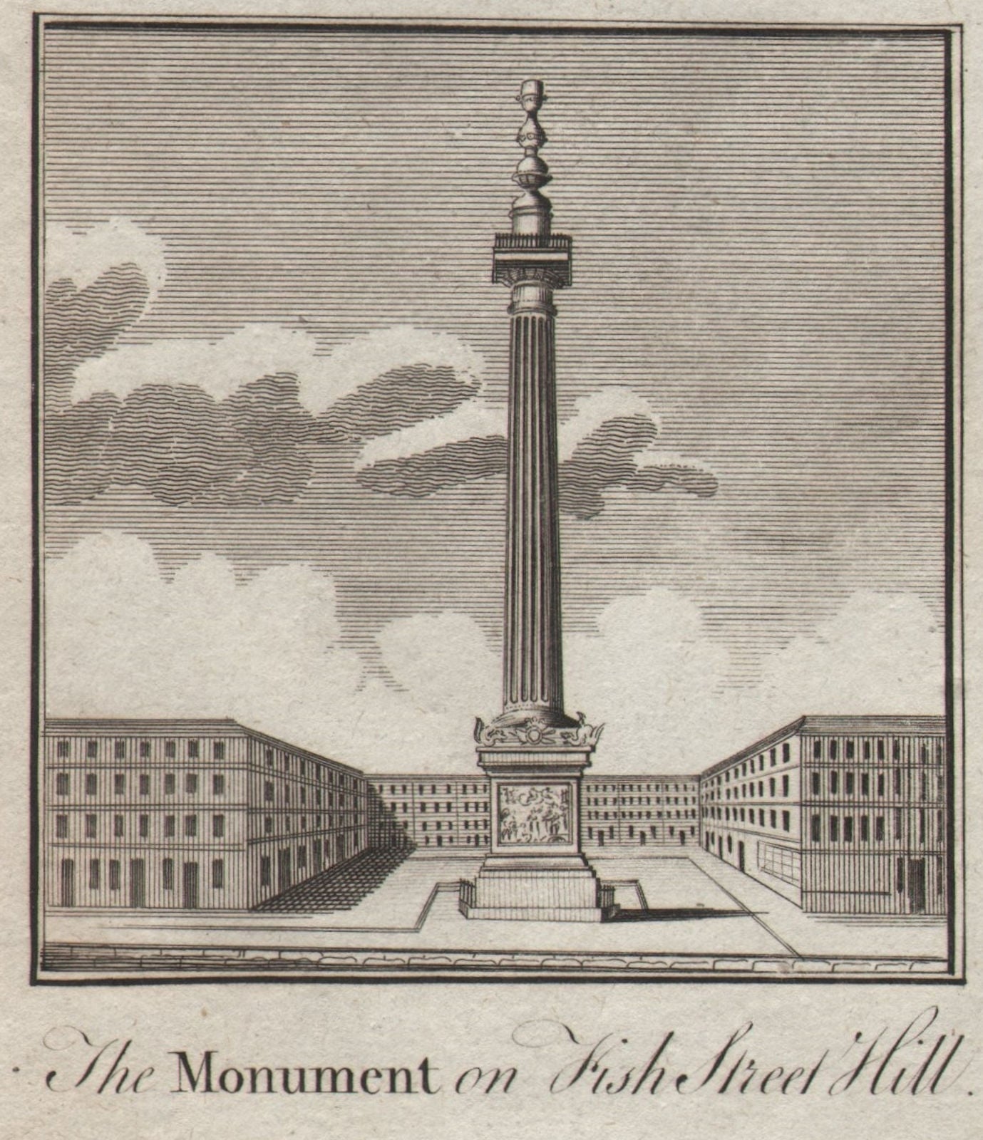 The Monument, Fish Street Hill, City of London. Wren. SMALL. THORNTON 1784